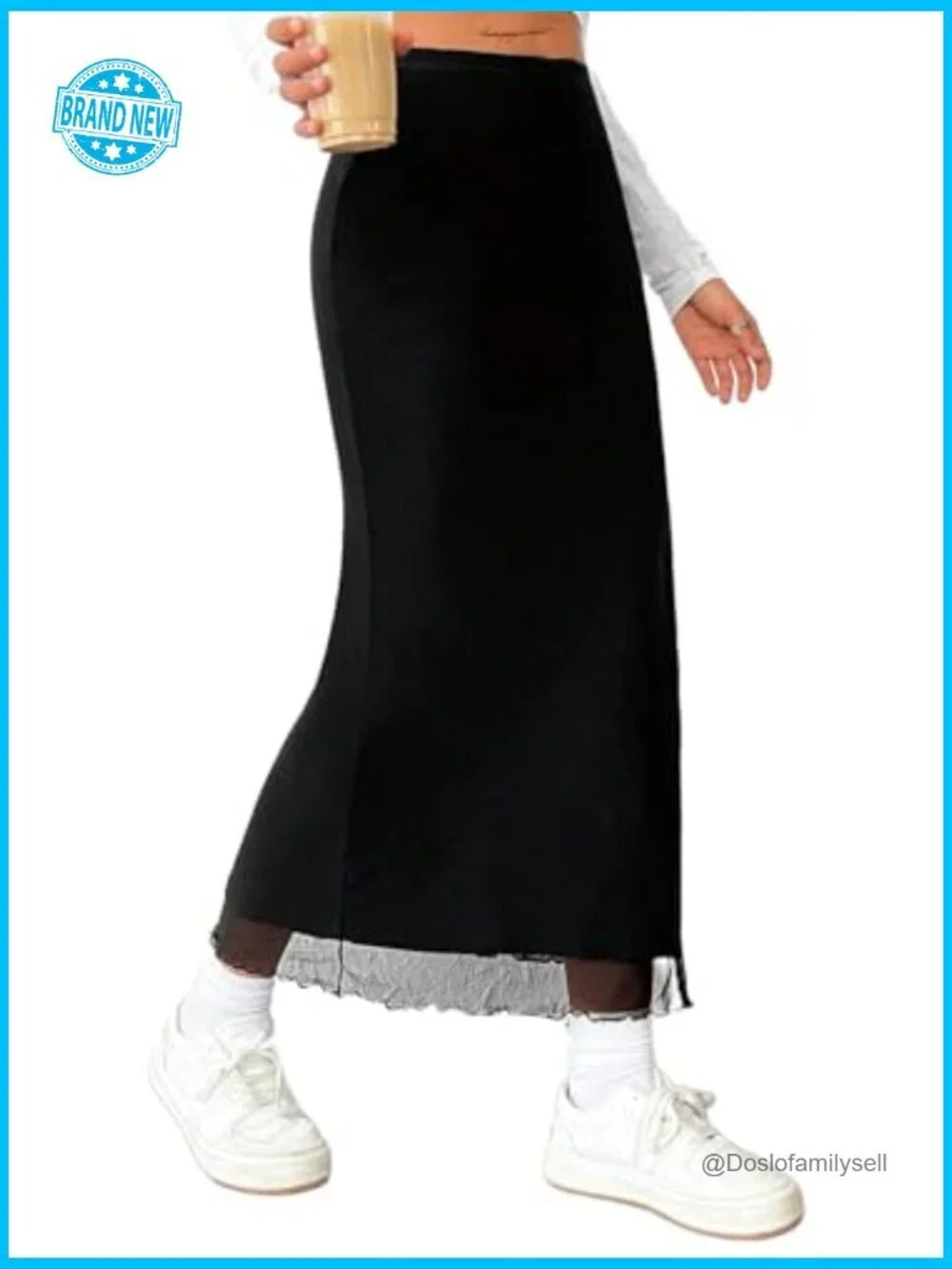 High Waisted Mesh Slit Skirt Sexy Maxi Split Thigh Trendy Party